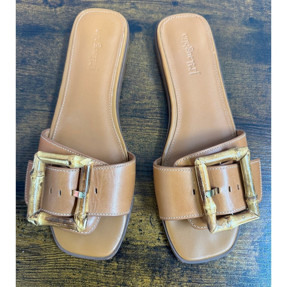 J McLaughlin Leather Slides Womens 8.5 Brown Aurora Bamboo Buckle Sandals Beachy - Picture 3 of 11